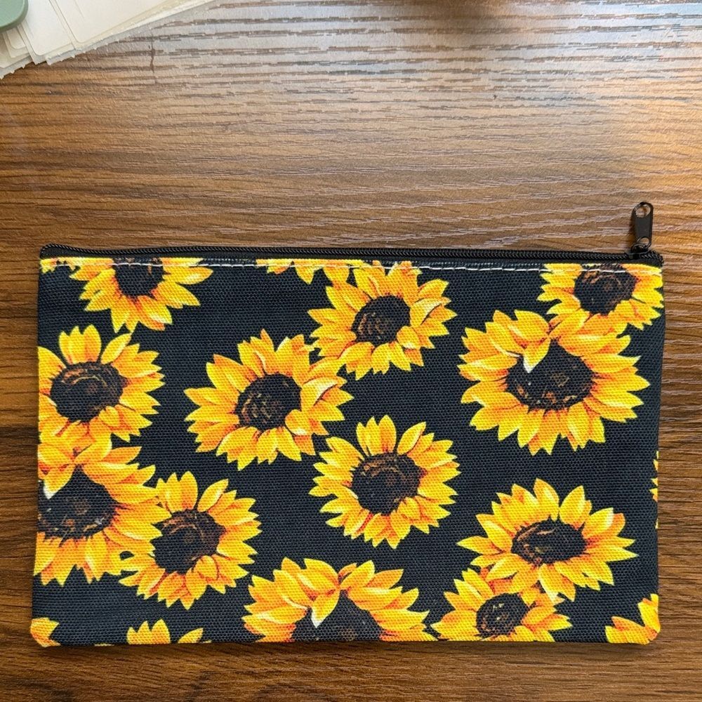 Sunflower Zip Pouch - Black & Yellow Floral